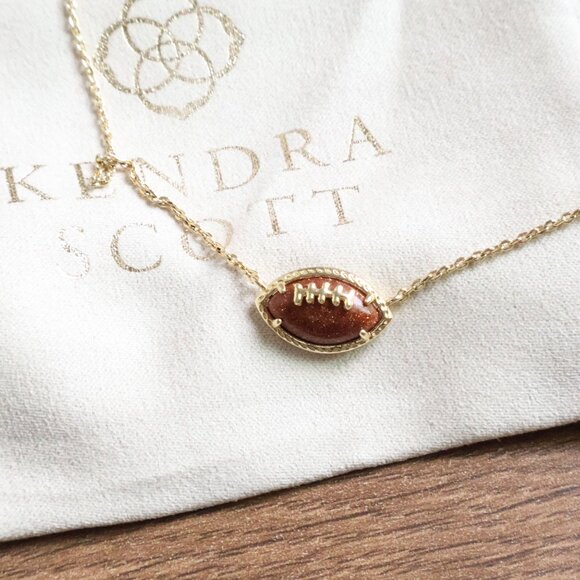 New Kendra Scott Football Orange Goldstone Gold Short Necklace - Picture 3 of 3